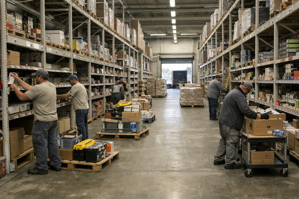 закрывающийся DIY гипермаркет сотрудники убирают товар со стеллажей и готовят паллеты для отгрузки логистика ритейла