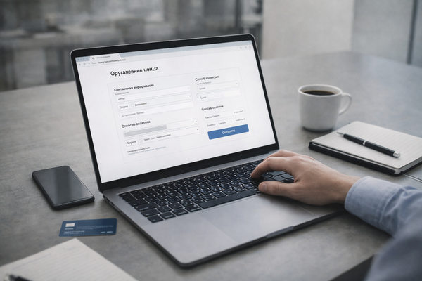 оформление заказа на ноутбуке с одностраничным чекаутом интернет-магазина
