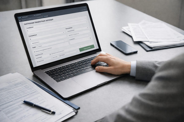 оформление электронной транспортной накладной на ноутбуке в офисе