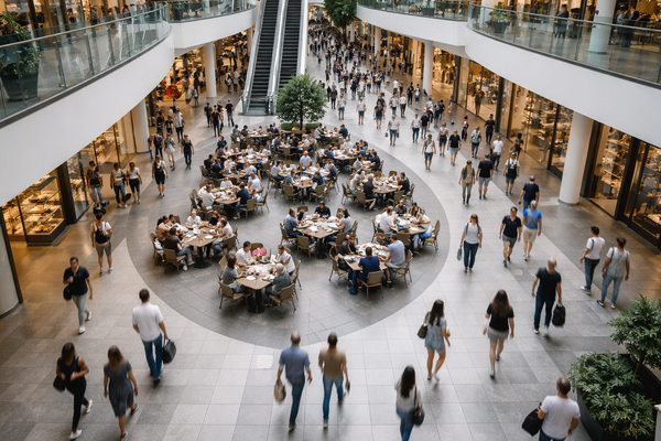 посетители торгового центра и фуд-корта, высокий трафик в ТЦ, инвестиции в торговую недвижимость и рост ритейла