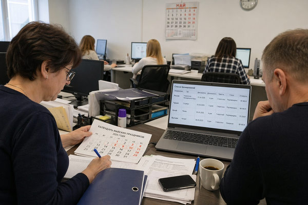 Менеджеры туроператора работают с календарем майских праздников и таблицей бронирований туров по России, Китаю и Вьетнаму