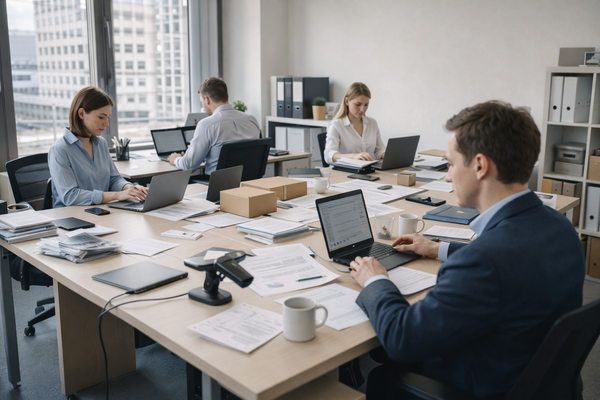 небольшой офис в Москве с сотрудниками за работой, компактное офисное пространство для малого бизнеса