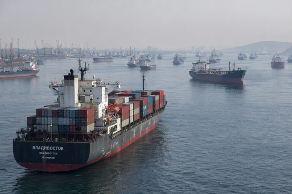 контейнеровозы на рейде у порта Владивосток морской фрахт рост ставок логистика судоходство очередь судов