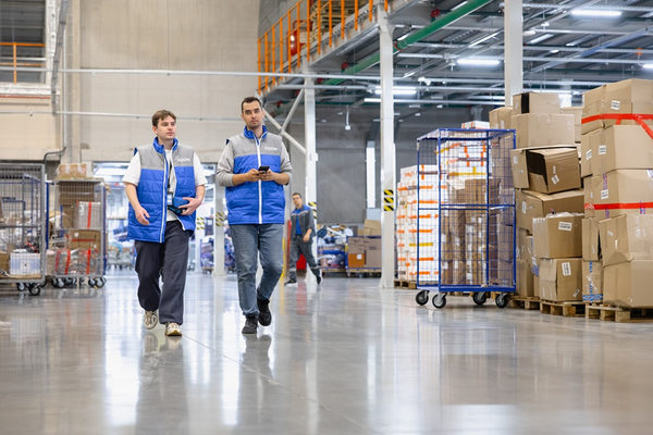 Склад Ozon в Красноярском крае: сотрудники логистического центра обрабатывают заказы на фулфилмент-складе маркетплейса