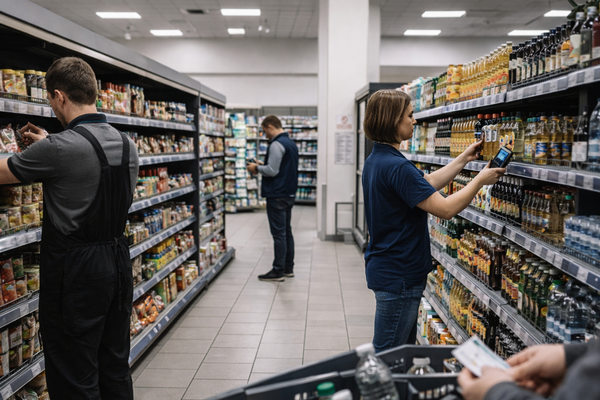 Сотрудники магазина выкладывают товары на полках — работа торгового зала и мерчандайзинг в условиях гибкой занятости