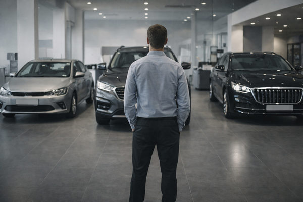 покупатель выбирает автомобили разных ценовых сегментов в автосалоне, рынок новых авто и структура спроса