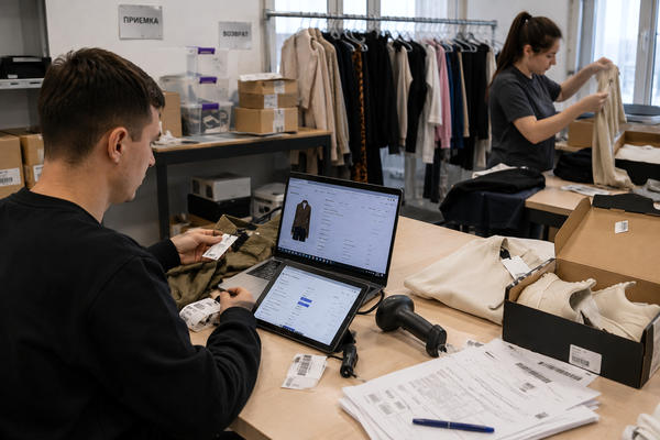 Сотрудники fashion e-commerce сверяют одежду и обувь с карточками товаров в онлайн-каталоге