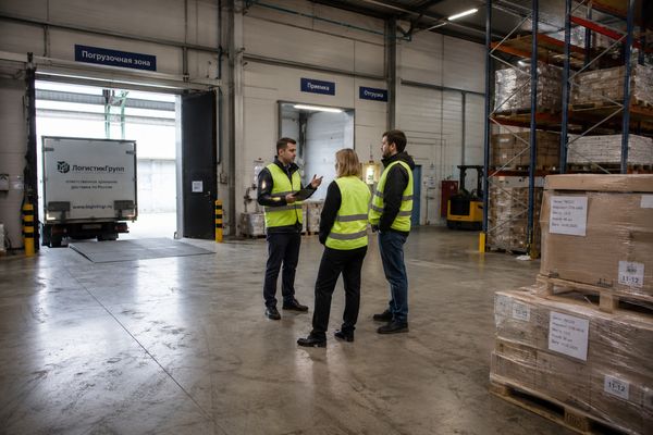 Осмотр блока light industrial в современном производственно-складском комплексе с погрузочной зоной и стеллажами