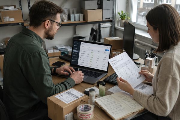 Сотрудники e-commerce селлера проверяют заказы, остатки и выплаты в кабинете маркетплейса