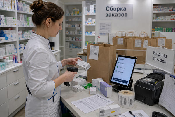 Сборка онлайн-заказа в аптеке для выдачи через сервис онлайн-аптеки и маркетплейса