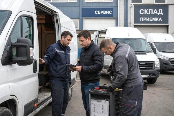 Осмотр легкого коммерческого автомобиля в автопарке перед ремонтом и обновлением парка LCV