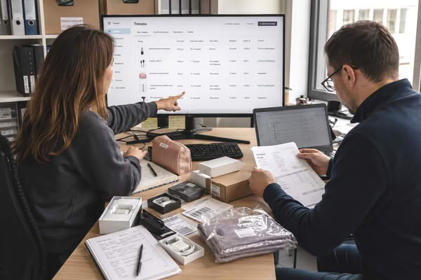 Команда e-commerce сверяет кроссбордерный ассортимент, сроки доставки и документы для онлайн-витрины