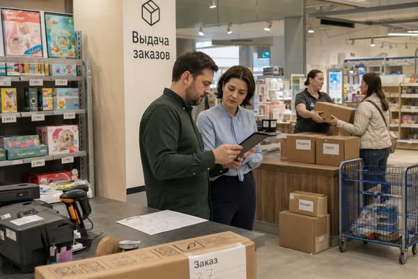Сотрудники ритейлера оценивают работу магазина и зоны выдачи онлайн-заказов