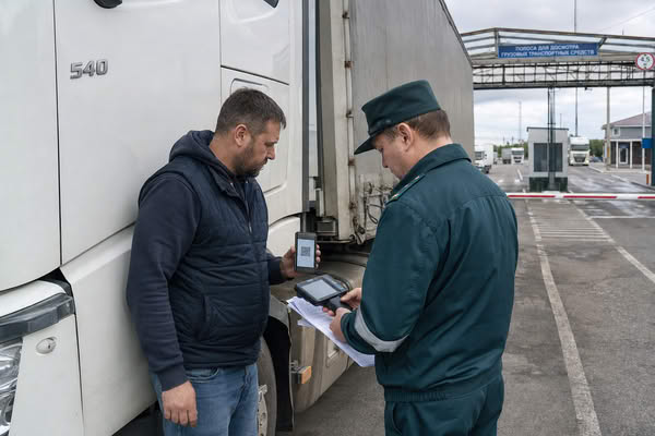 Проверка QR-кода и документов водителя грузовика при ввозе товаров из ЕАЭС по системе СПОТ