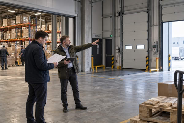 Представители компании осматривают складской блок light industrial перед арендой