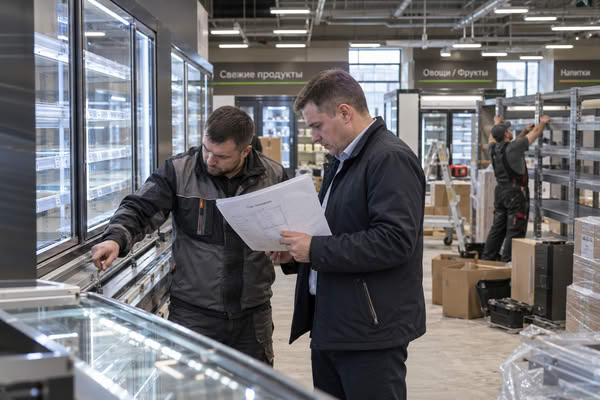 Проверка оборудования перед открытием нового магазина продуктовой сети