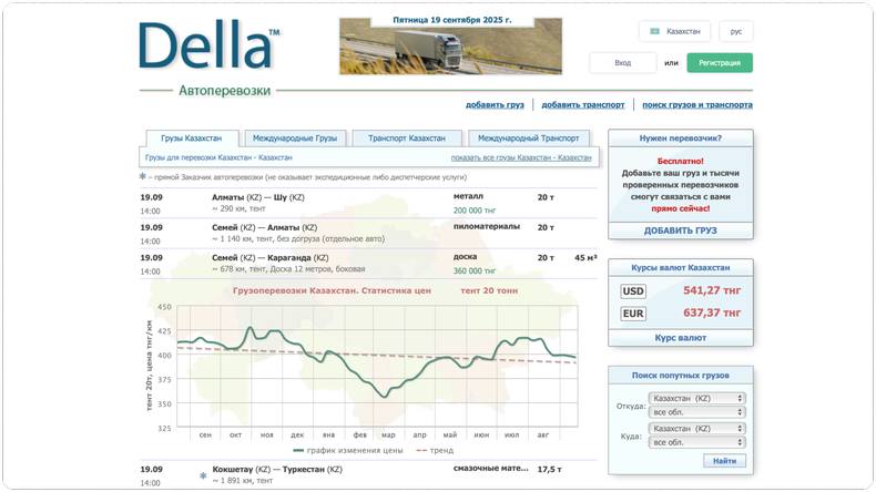 Платформа грузоперевозок в Казахстане Della