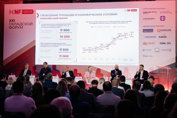 Панельная дискуссия на XXI Складском форуме NF GROUP с анализом динамики ставок аренды и вакантных площадей на рынке складской недвижимости России в 2025 году