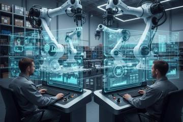 Современный производственный центр Айсорс в Москве, сотрудники работают с промышленным оборудованием и цифровыми системами автоматизации