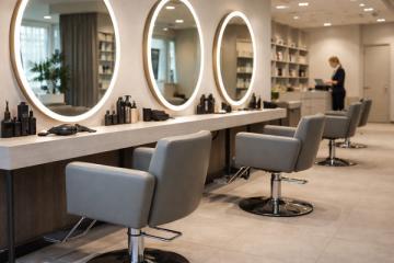 современный салон красоты с пустыми креслами и рабочими местами, снижение спроса на бьюти-услуги при росте цен
